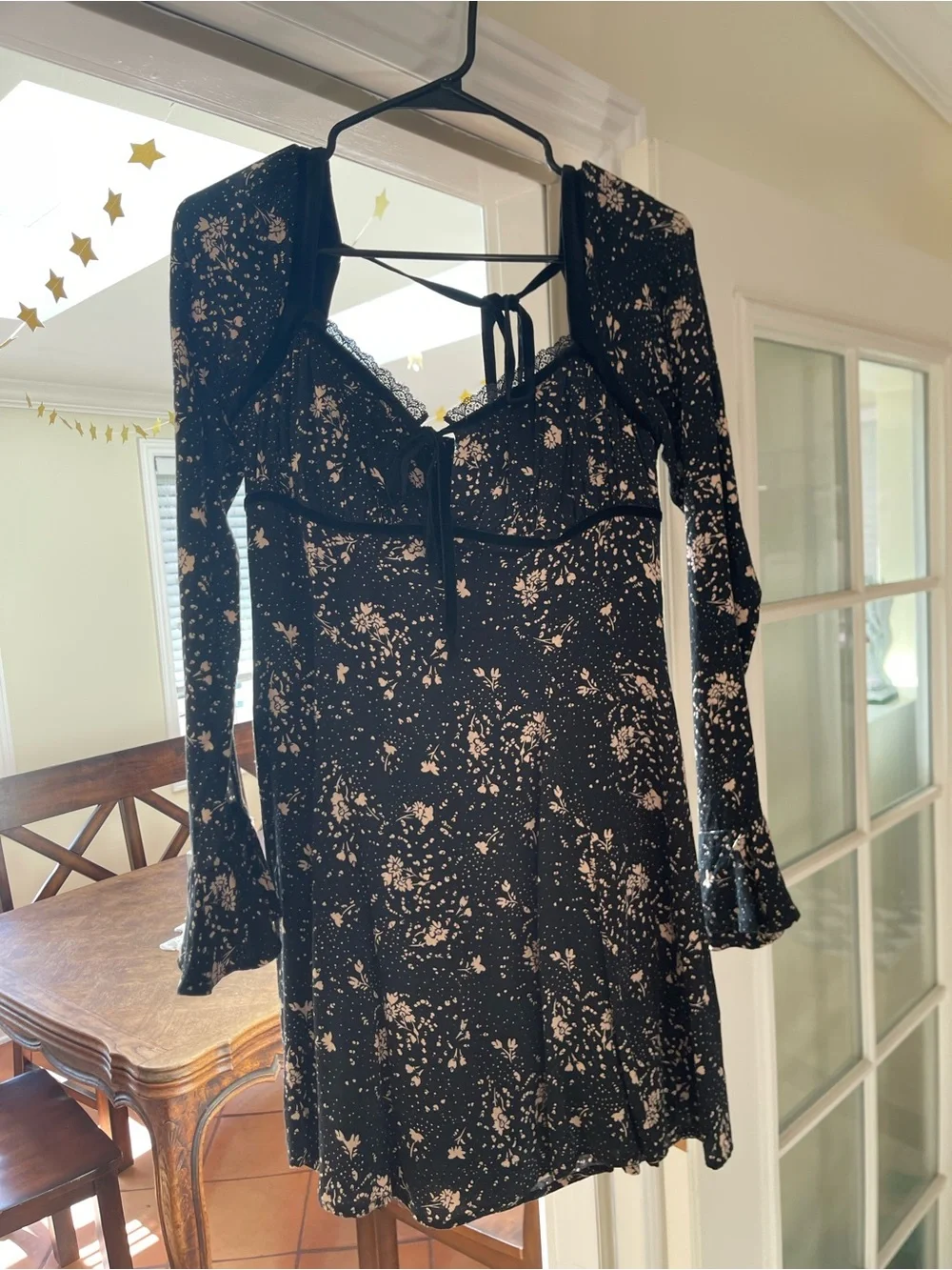 Free People Black Floral Long-Sleeve Mini Dress